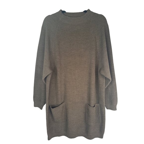 Uniqlo U Womens Large Olive Mock Neck Long Sleeve Knit Dress With Pockets NWT - Picture 4 of 16